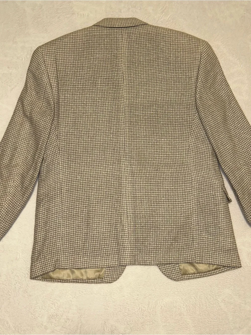 Vintage Bert Pulitzer 42S Beige/Gray Gingham Sport Coat Blazer Mens pure silk